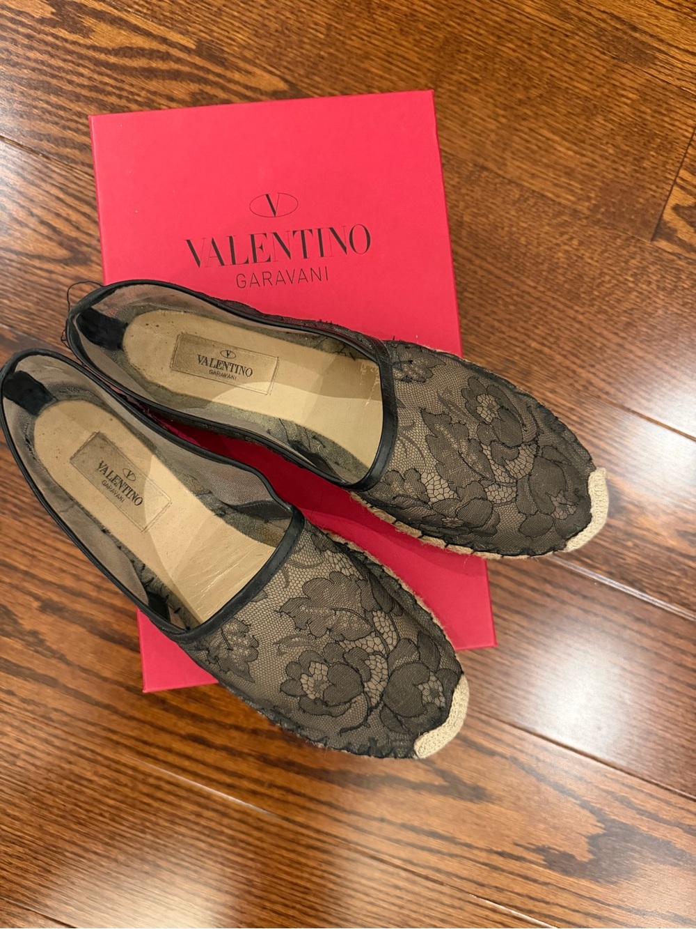 Valentino Black Lace Espadrille, Size 9